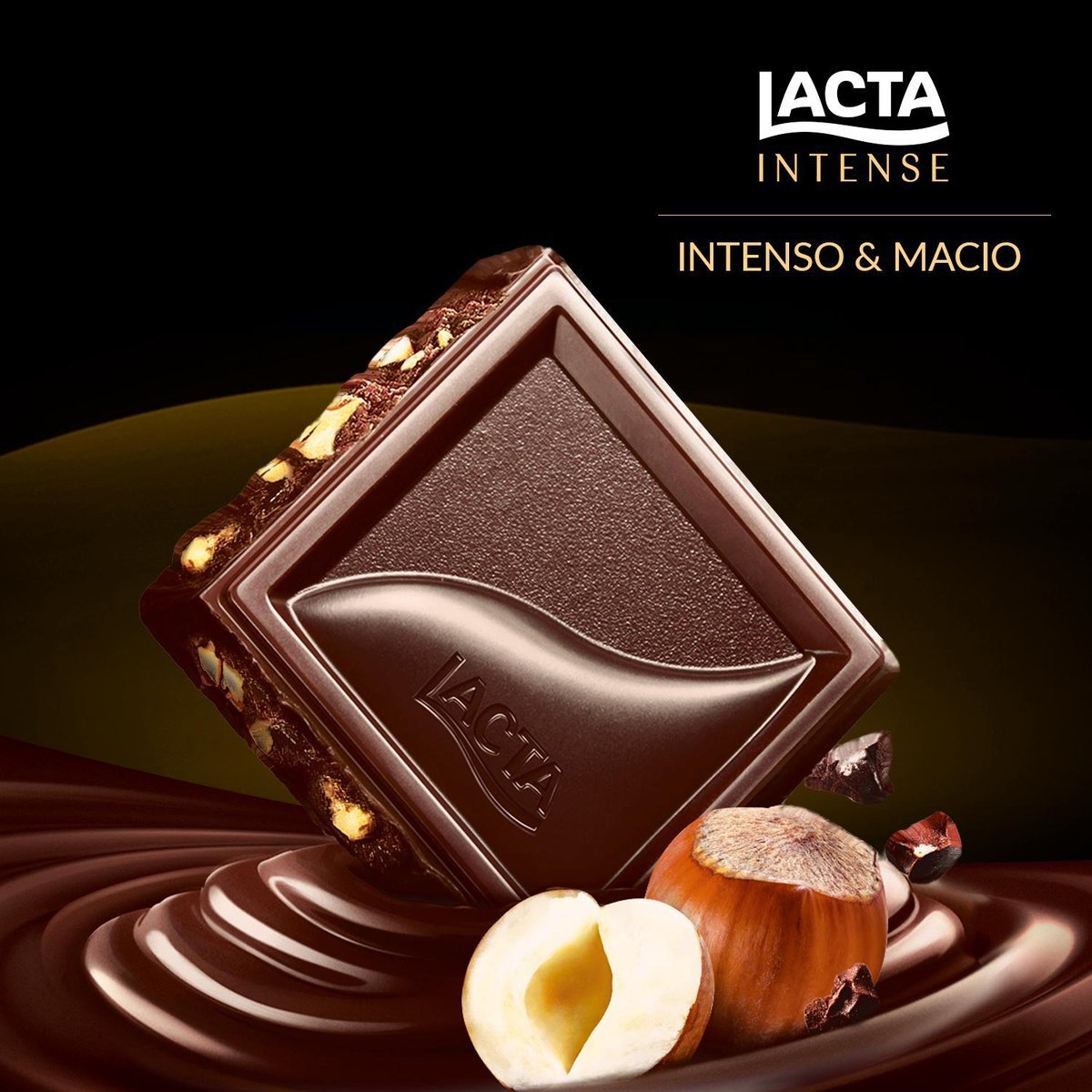 Chocolate Lacta Intense Meio Amargo 40 cacau Avelã e Crocante de