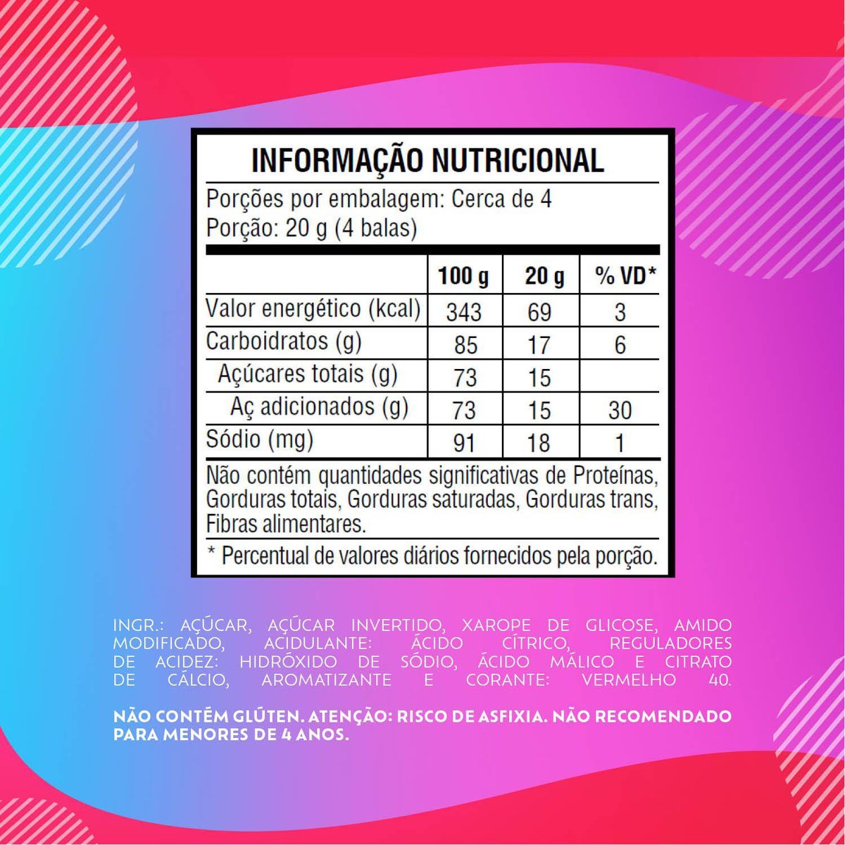Bala Macia Bubbaloo Morango Azedinha 82,5g