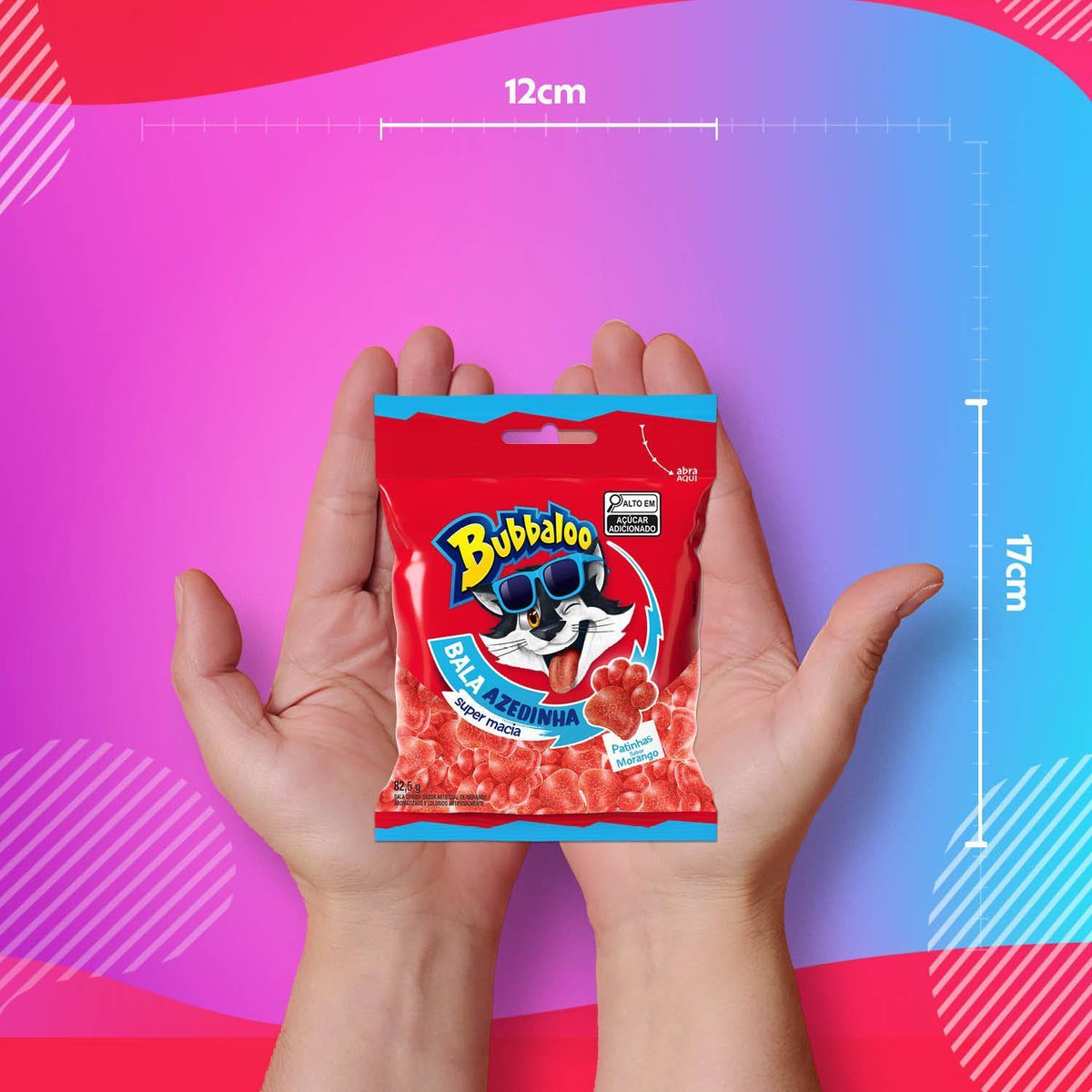 Bala Macia Bubbaloo Morango Azedinha 82,5g