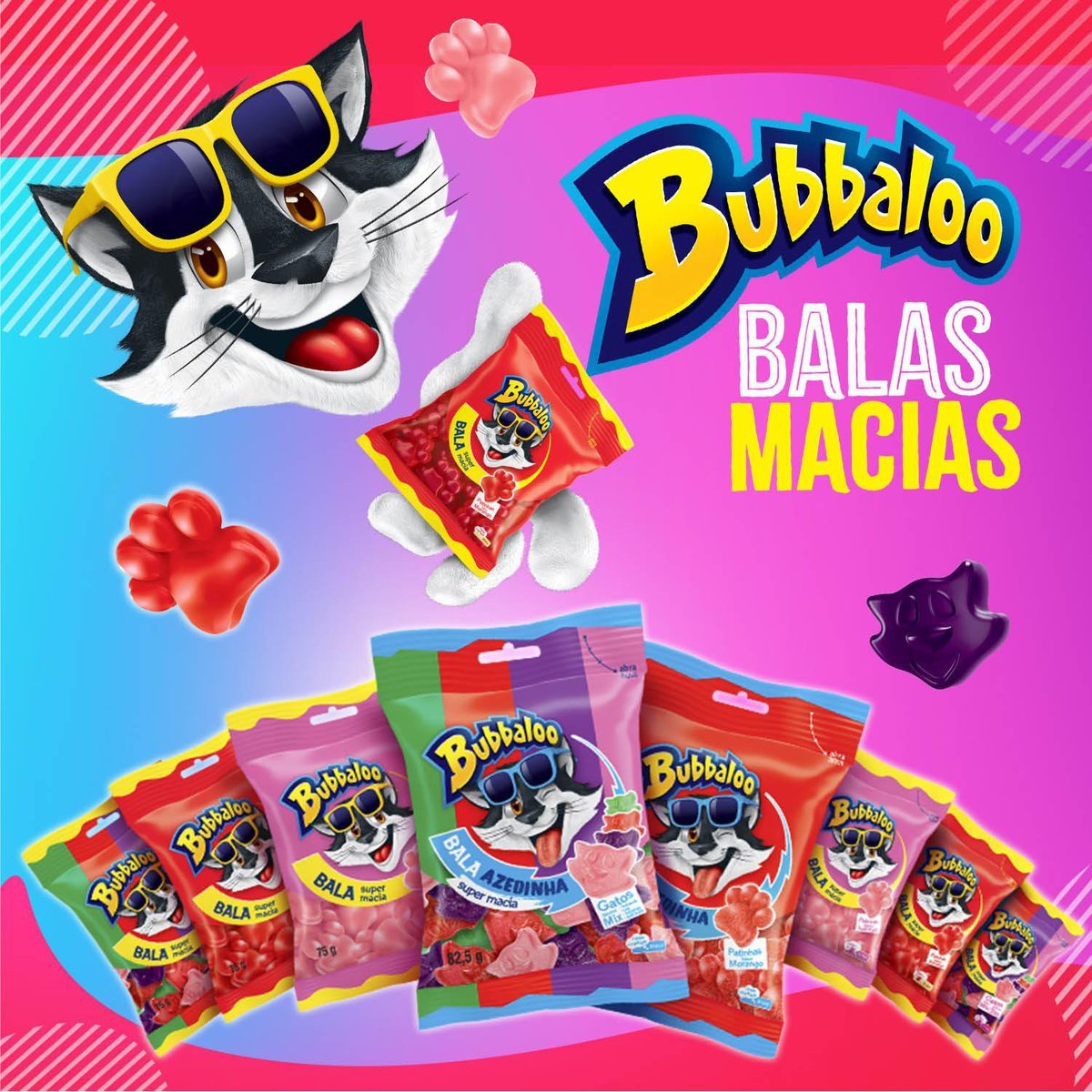 Bala Macia Bubbaloo Morango Azedinha 82,5g