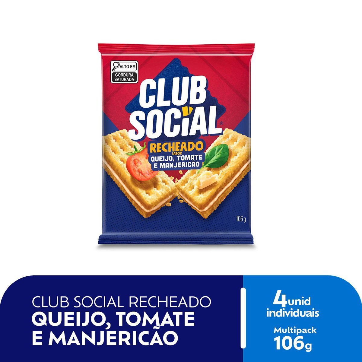 Biscoito Salgado Club Social Recheado Queijo, Tomate e Manjerico multipack 106g