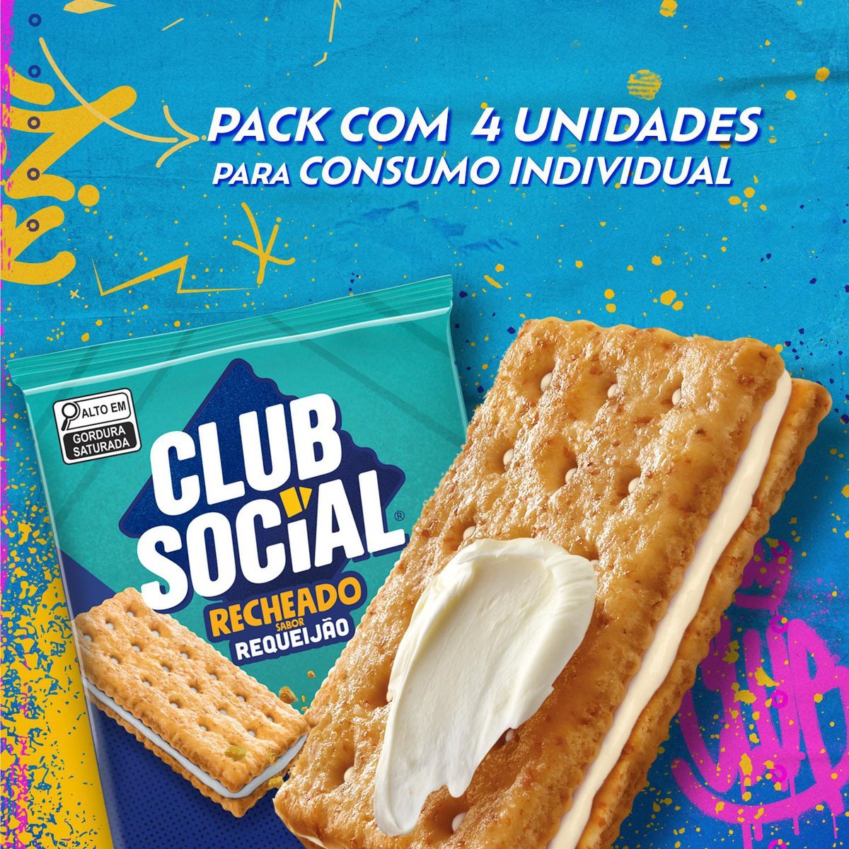 Biscoito Salgado Club Social Recheado Requeijao multipack 106g