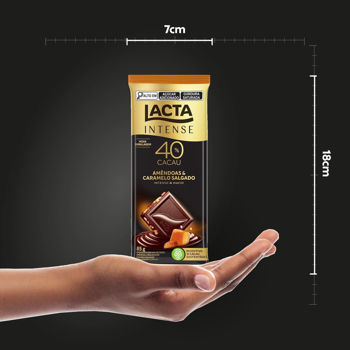 Chocolate Lacta Intense meio amargo 40% cacau Amndoas e Caramelo Salgado 85g