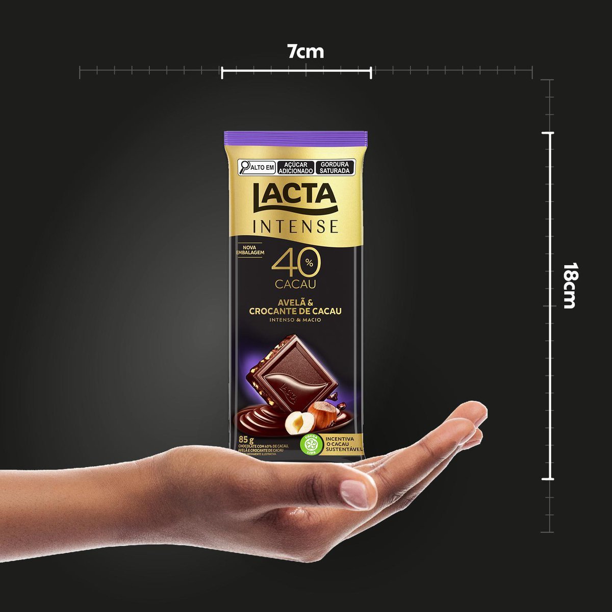 Chocolate Lacta Intense Meio Amargo 40% cacau Avel e Crocante de Cacau 85g