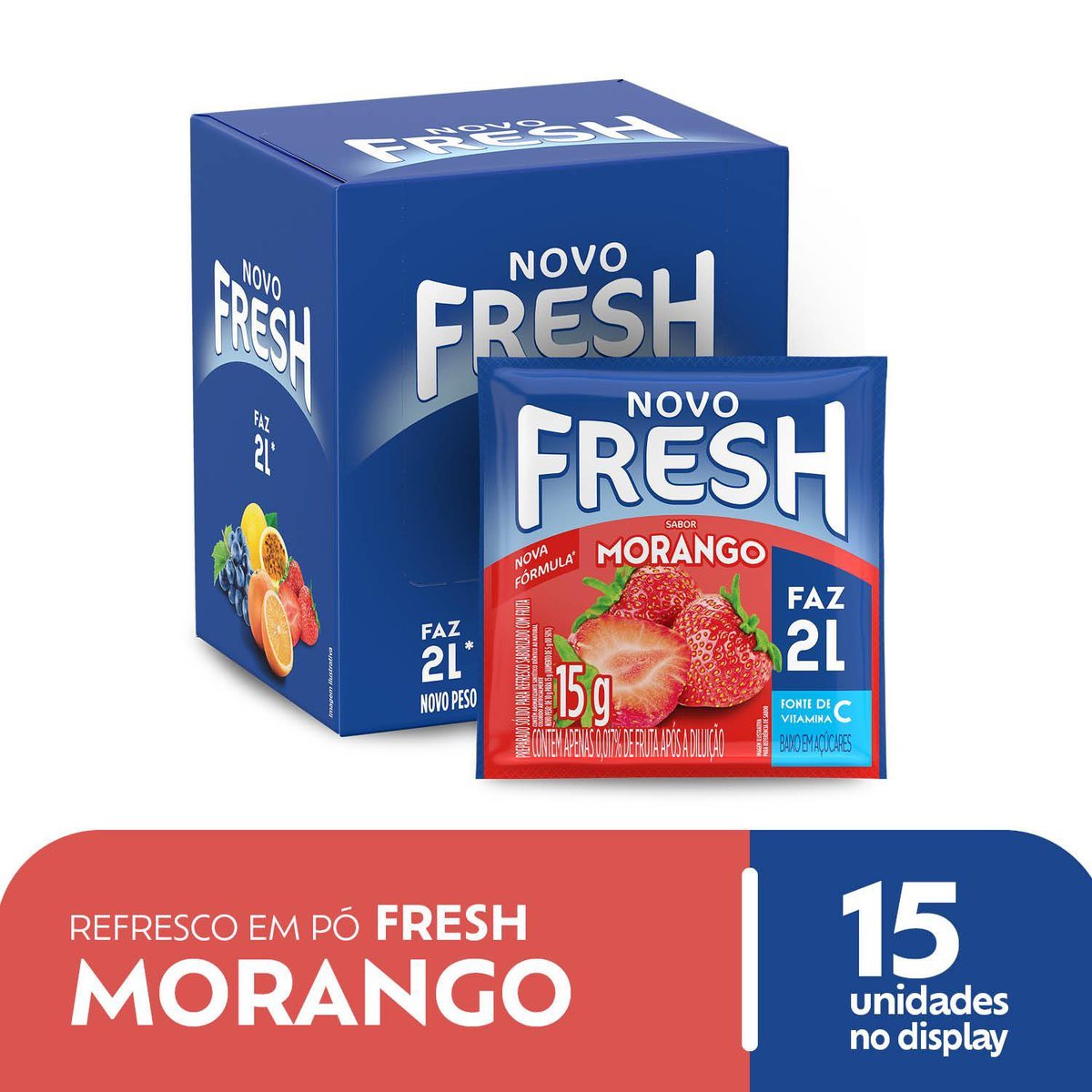 Refresco Em P Fresh Morango Caixa Com 15 Unidades De 15g