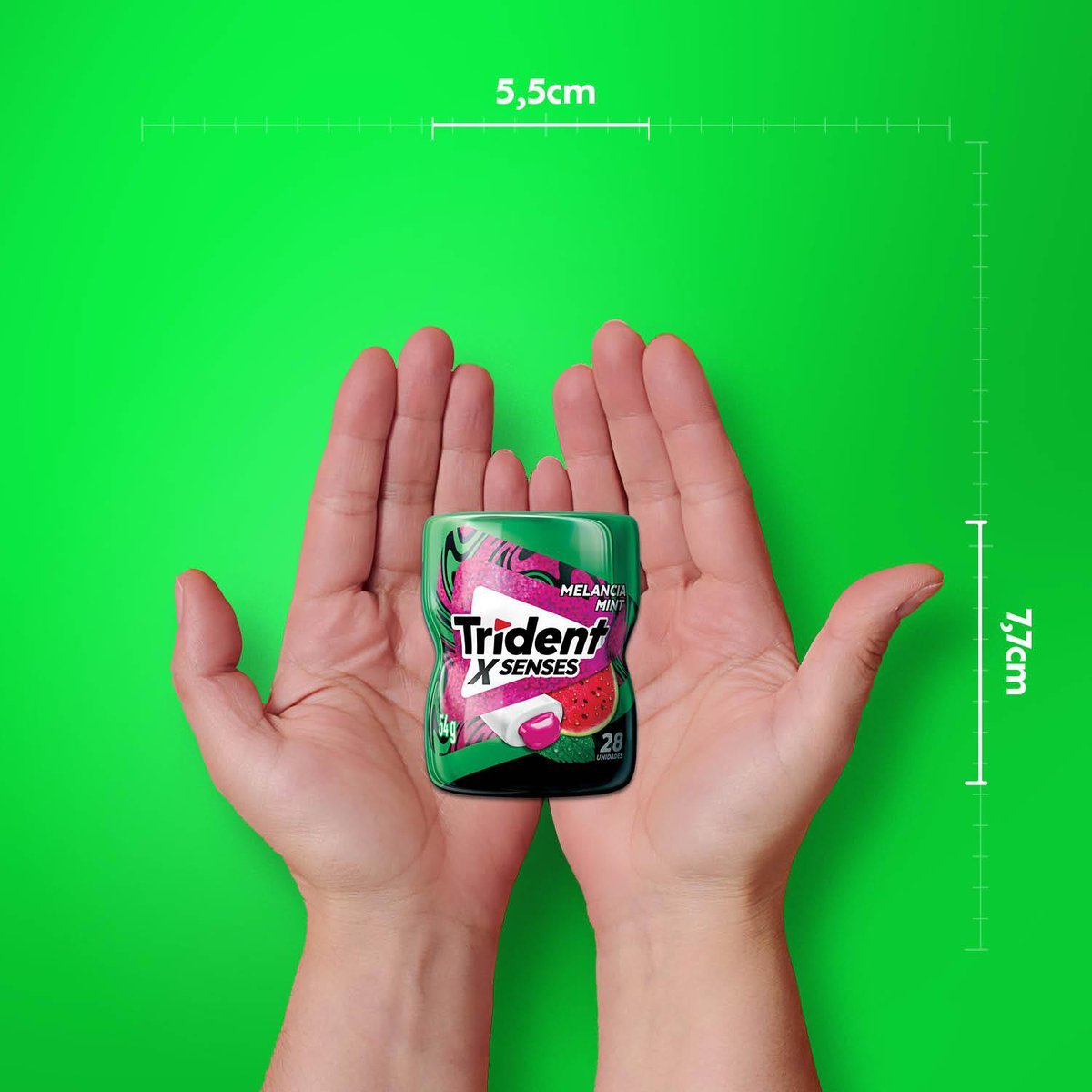 Chiclete Trident XSenses Melancia Mint Sem Acar Garrafa - Caixa com 6 unid. de 54g