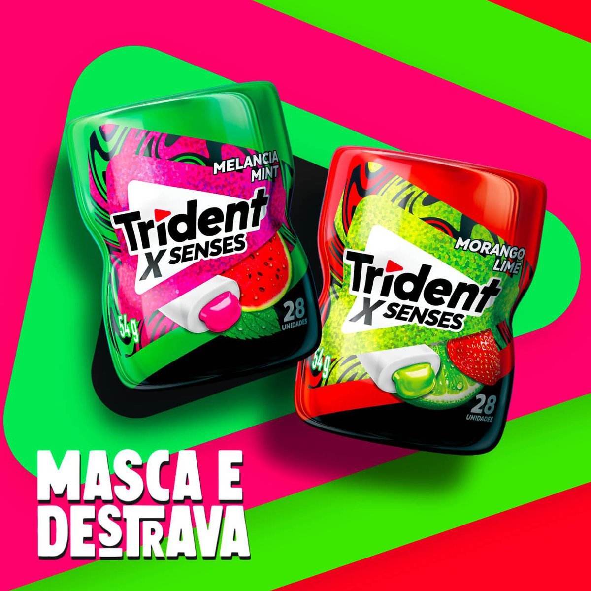 Chiclete Trident XSenses Melancia Mint Sem Acar Garrafa - Caixa com 6 unid. de 54g