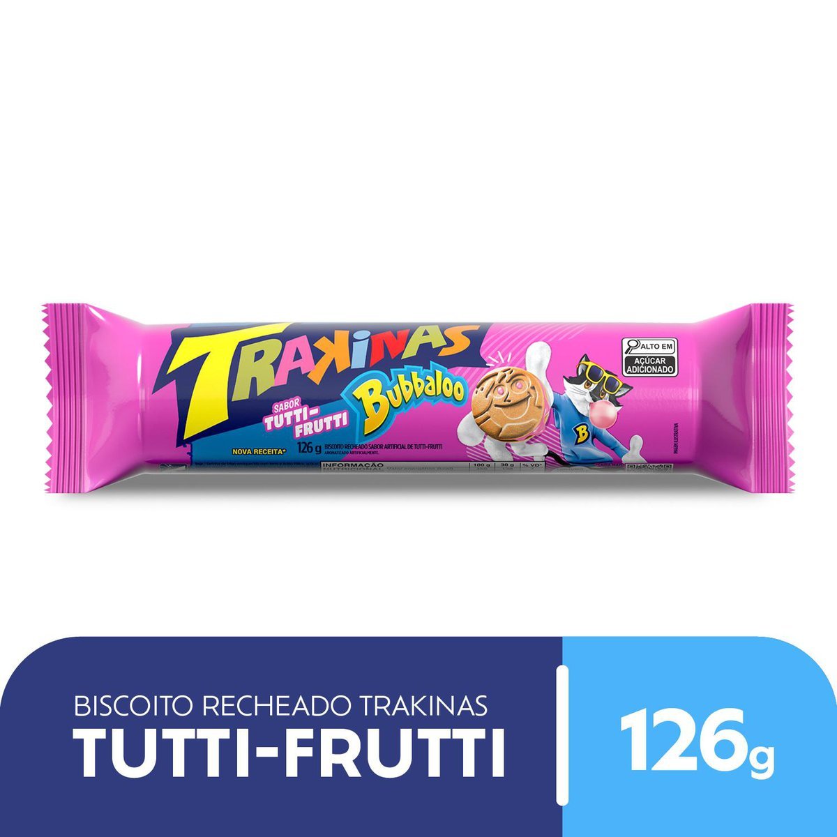 Biscoito Recheado Trakinas Tutti-Frutti Bubbaloo 126g
