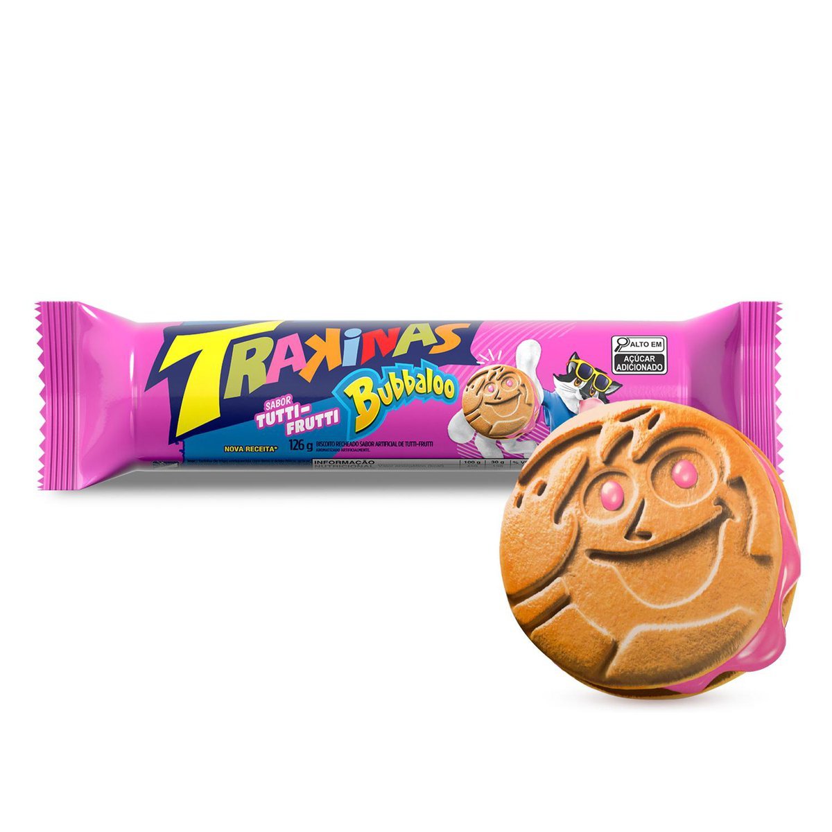 Biscoito Recheado Trakinas Tutti-Frutti Bubbaloo 126g