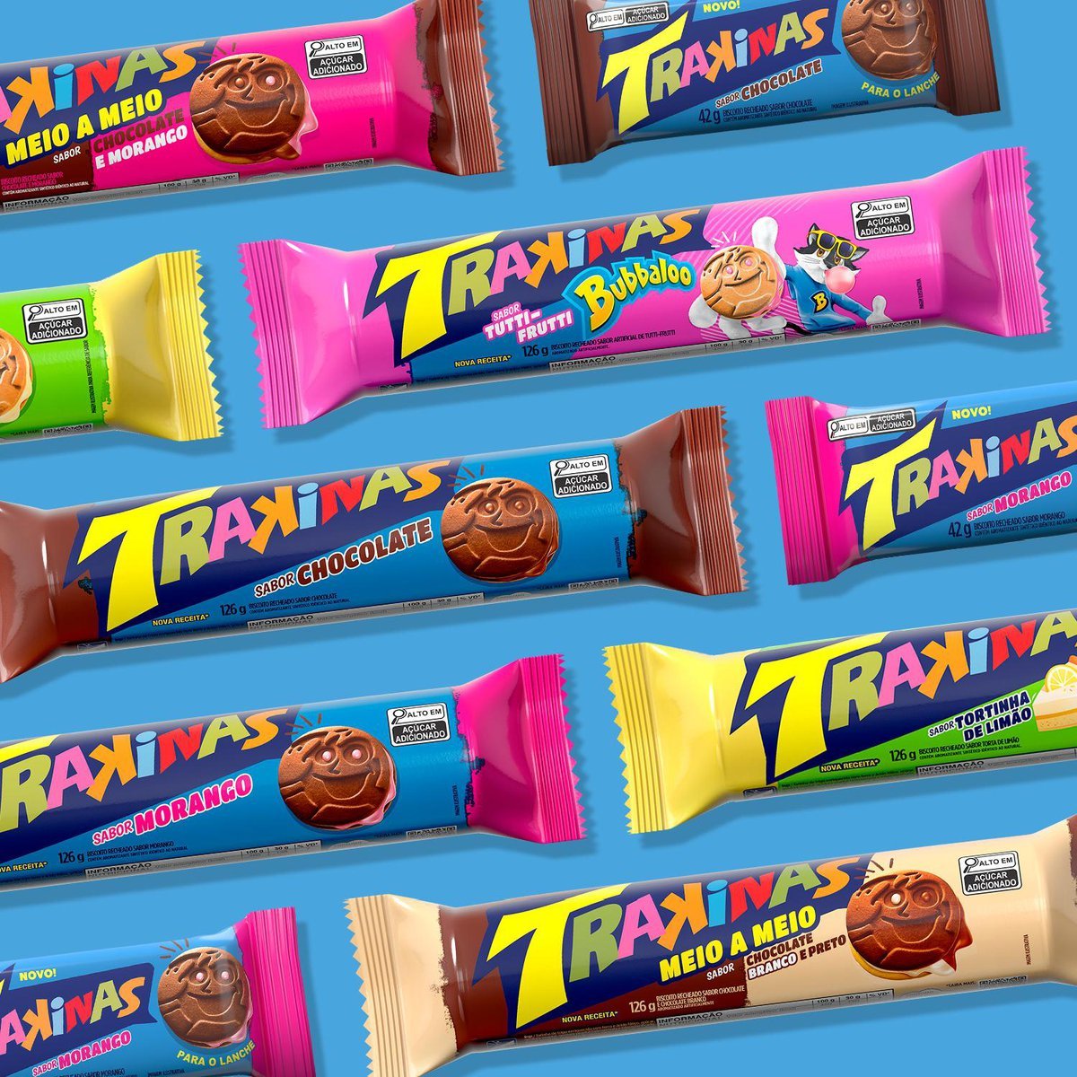 Biscoito Recheado Trakinas Tutti-Frutti Bubbaloo 126g