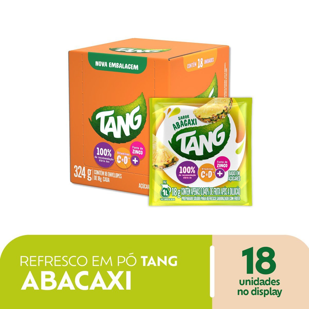 Refresco em p Tang abacaxi com 18 unidades de 18g - DISPLAY