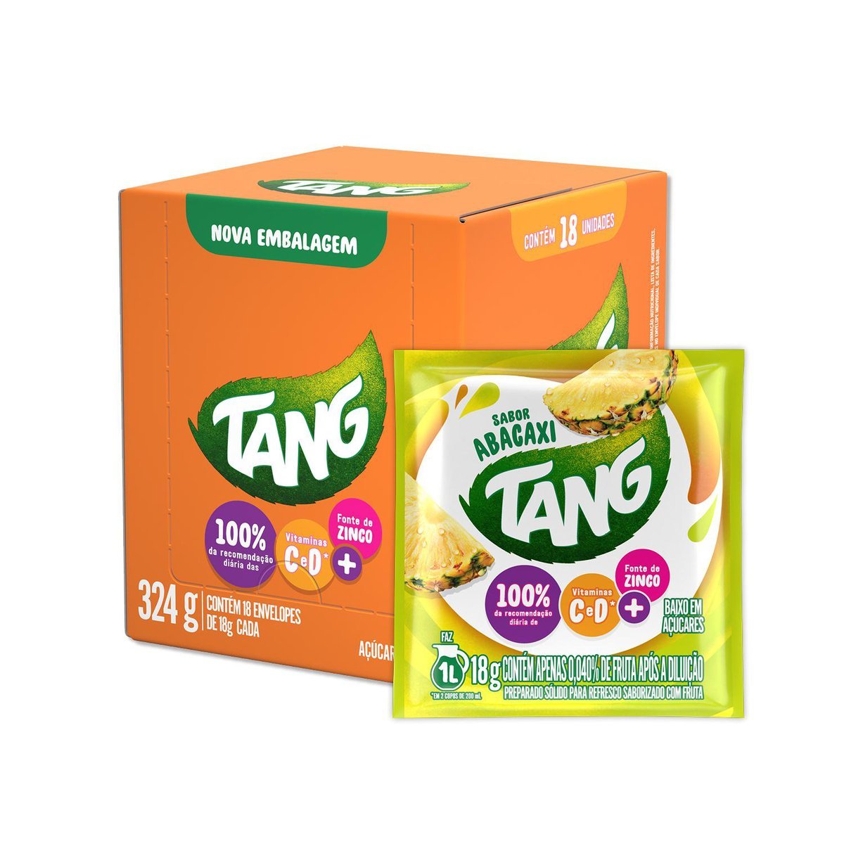 Refresco em p Tang abacaxi com 18 unidades de 18g - DISPLAY