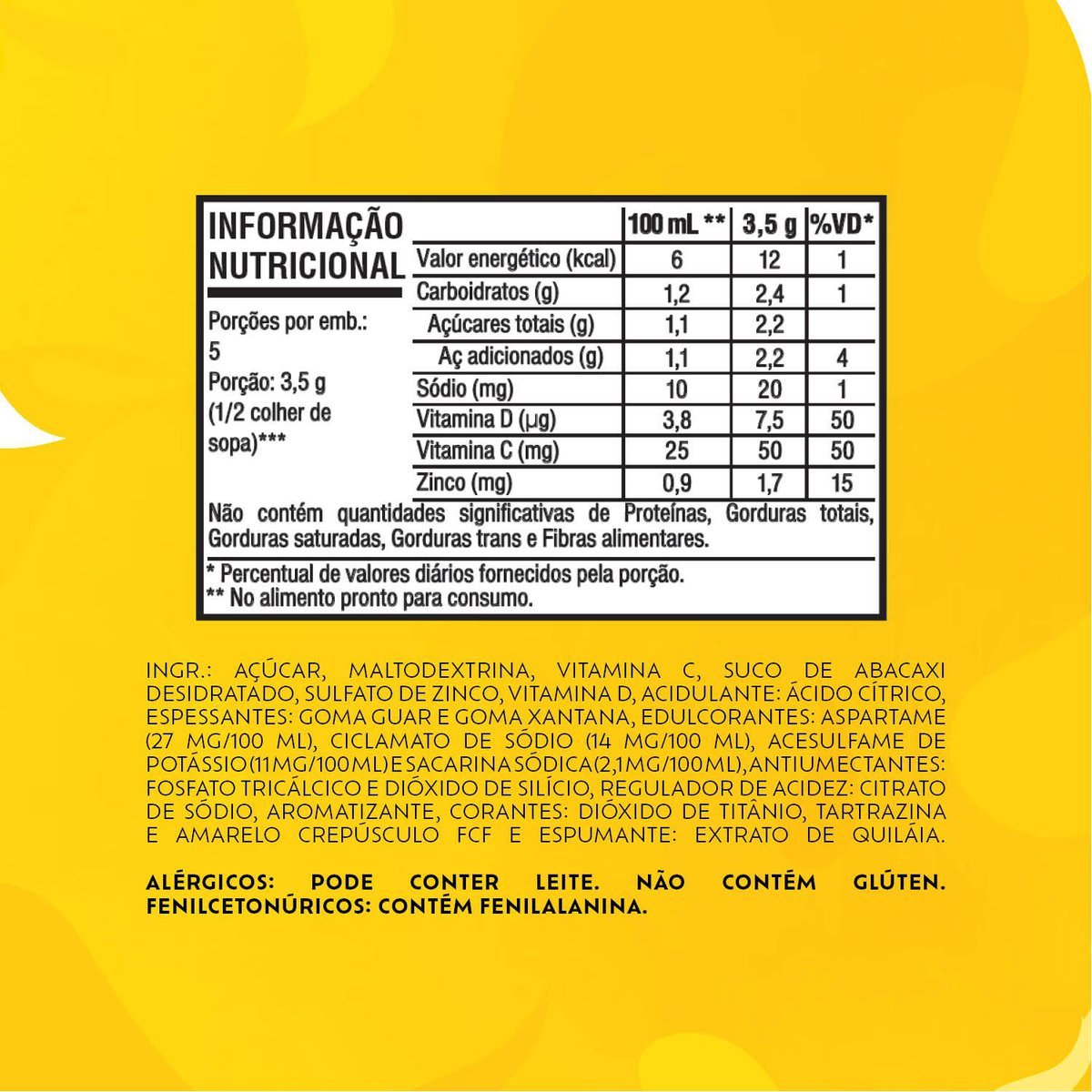 Refresco em p Tang abacaxi com 18 unidades de 18g - DISPLAY