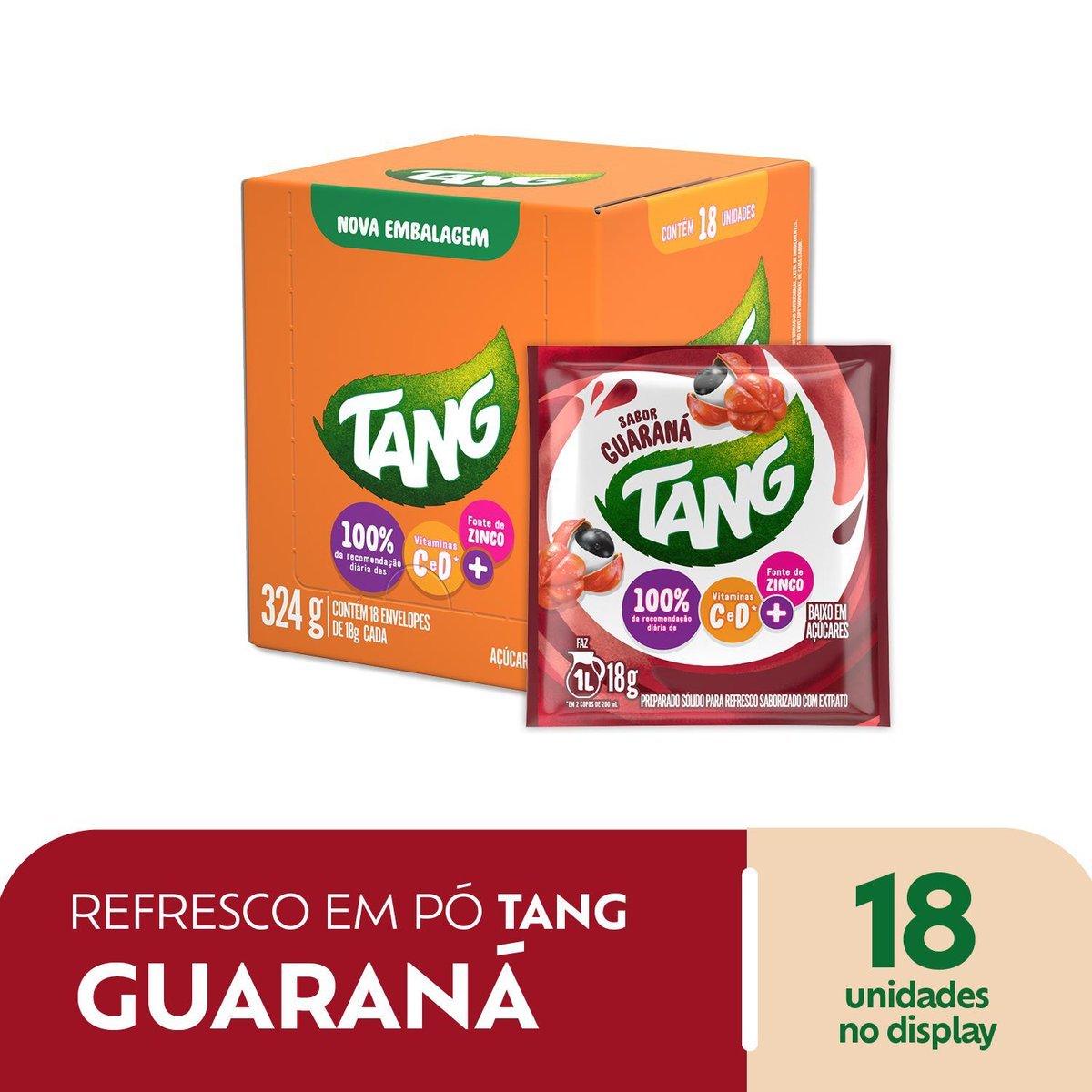Refresco em p Tang Guaran com 18 unidades de 18g - DISPLAY
