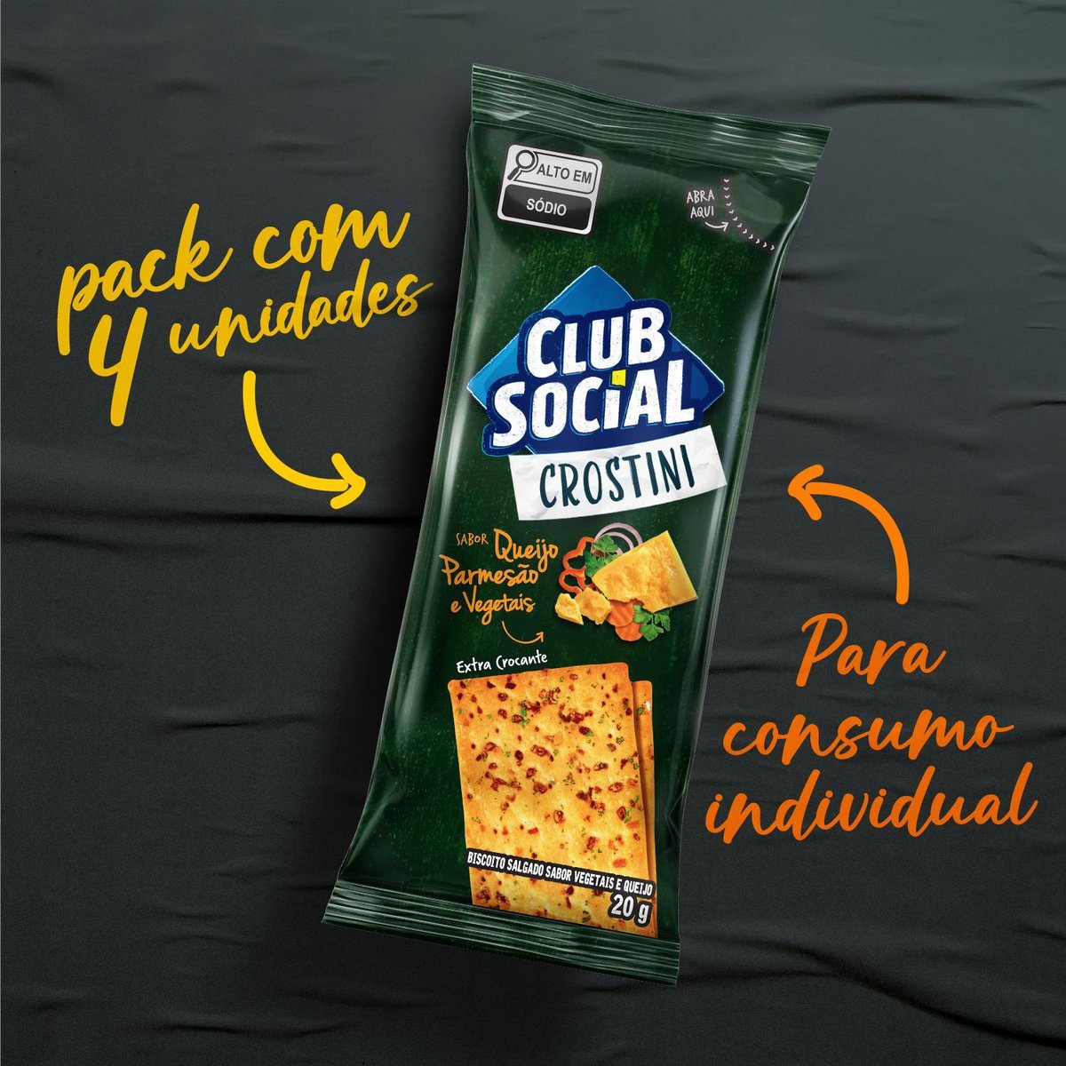 Biscoito Salgado Club Social Crostini Queijo Parmeso e Vegetais 80g
