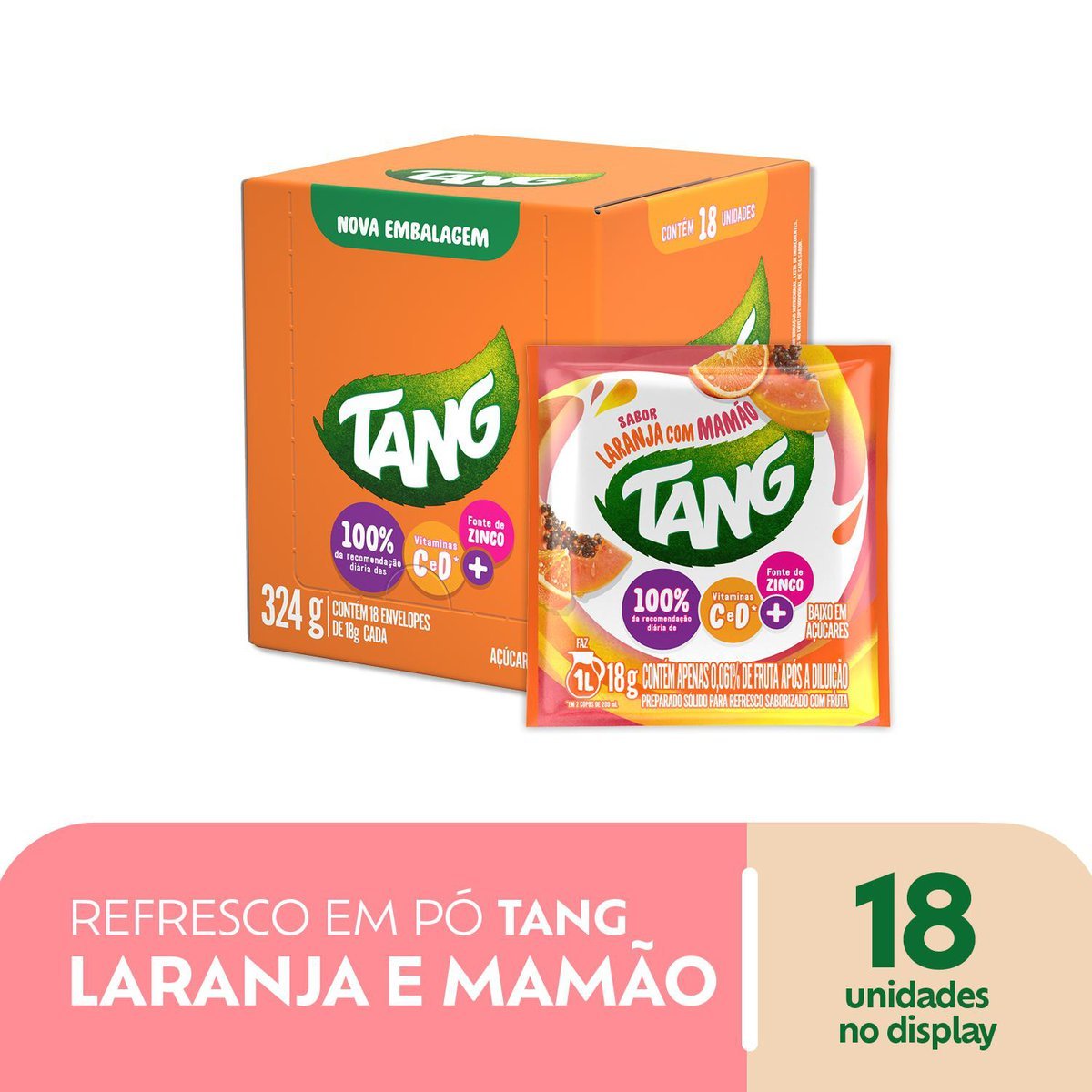 Refresco em p Tang Laranja Mamo com 18 unidades de 18g - DISPLAY