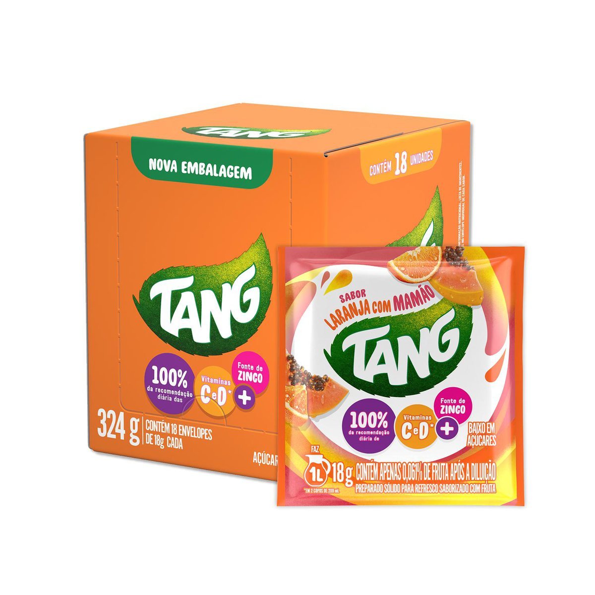 Refresco em p Tang Laranja Mamo com 18 unidades de 18g - DISPLAY