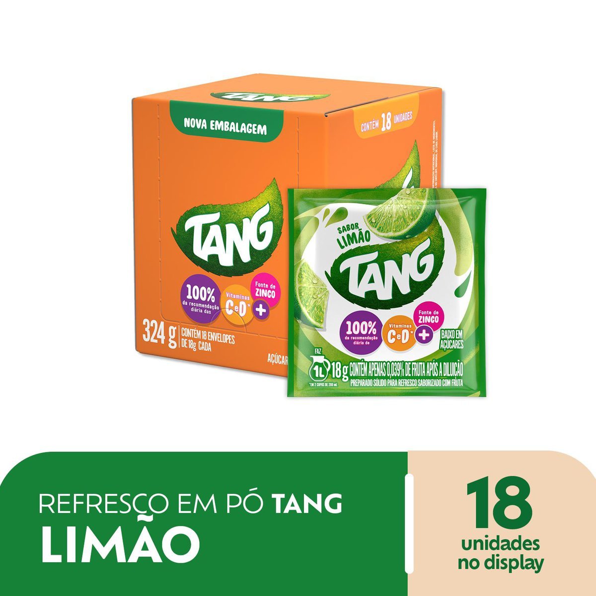 Refresco em p Tang Limo com 18 unidades de 18g - DISPLAY