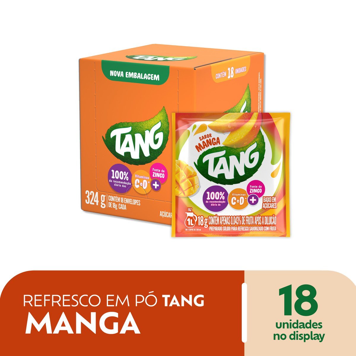Refresco em p Tang Manga com 18 unidades de 18g - DISPLAY