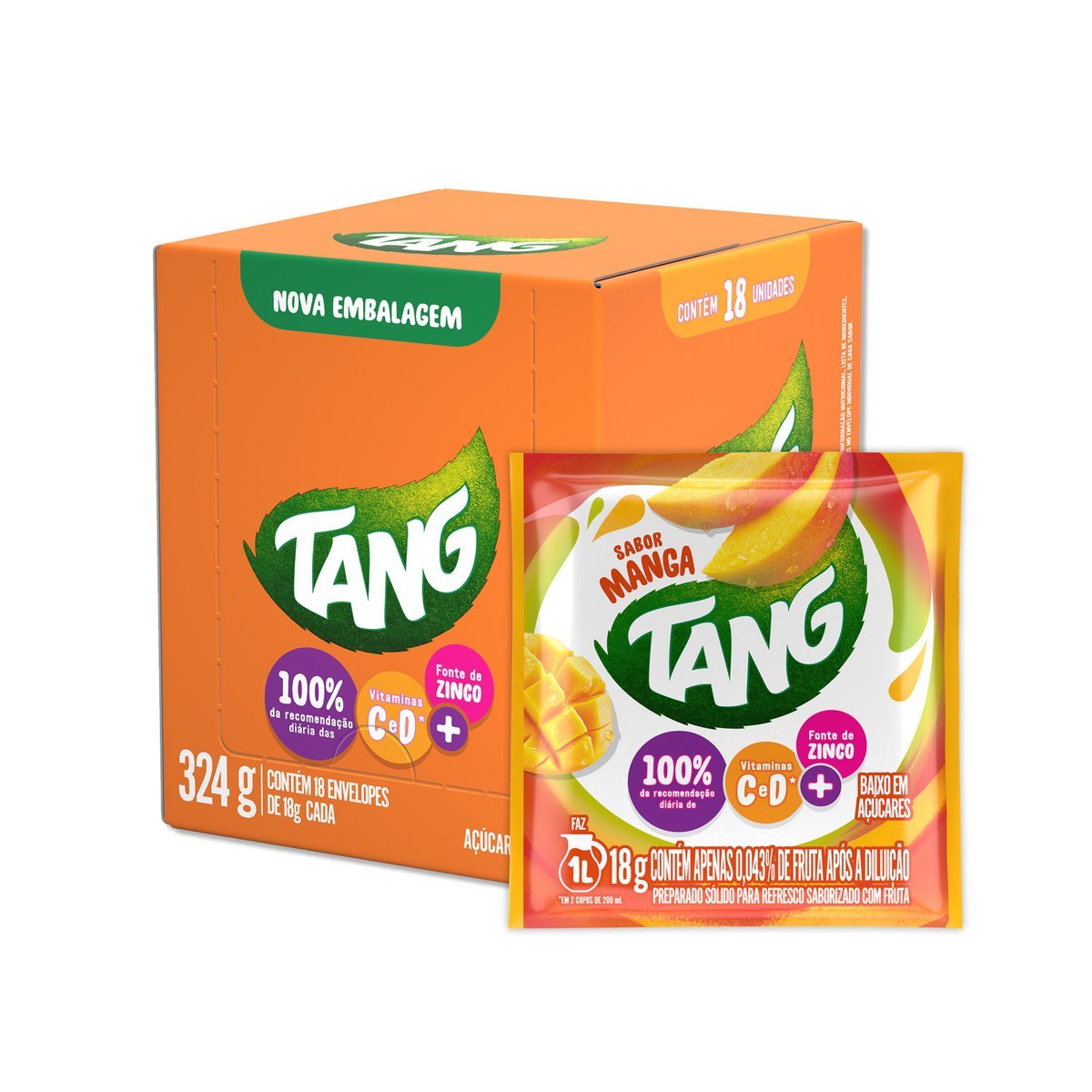 Refresco em p Tang Manga com 18 unidades de 18g - DISPLAY