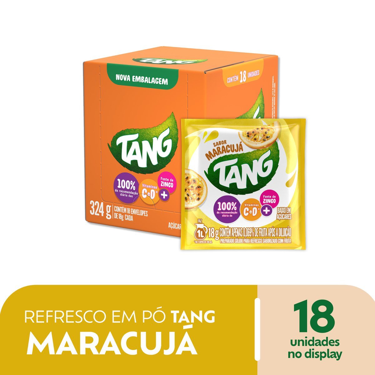 Refresco em p Tang Maracuj com 18 unidades de 18g - DISPLAY