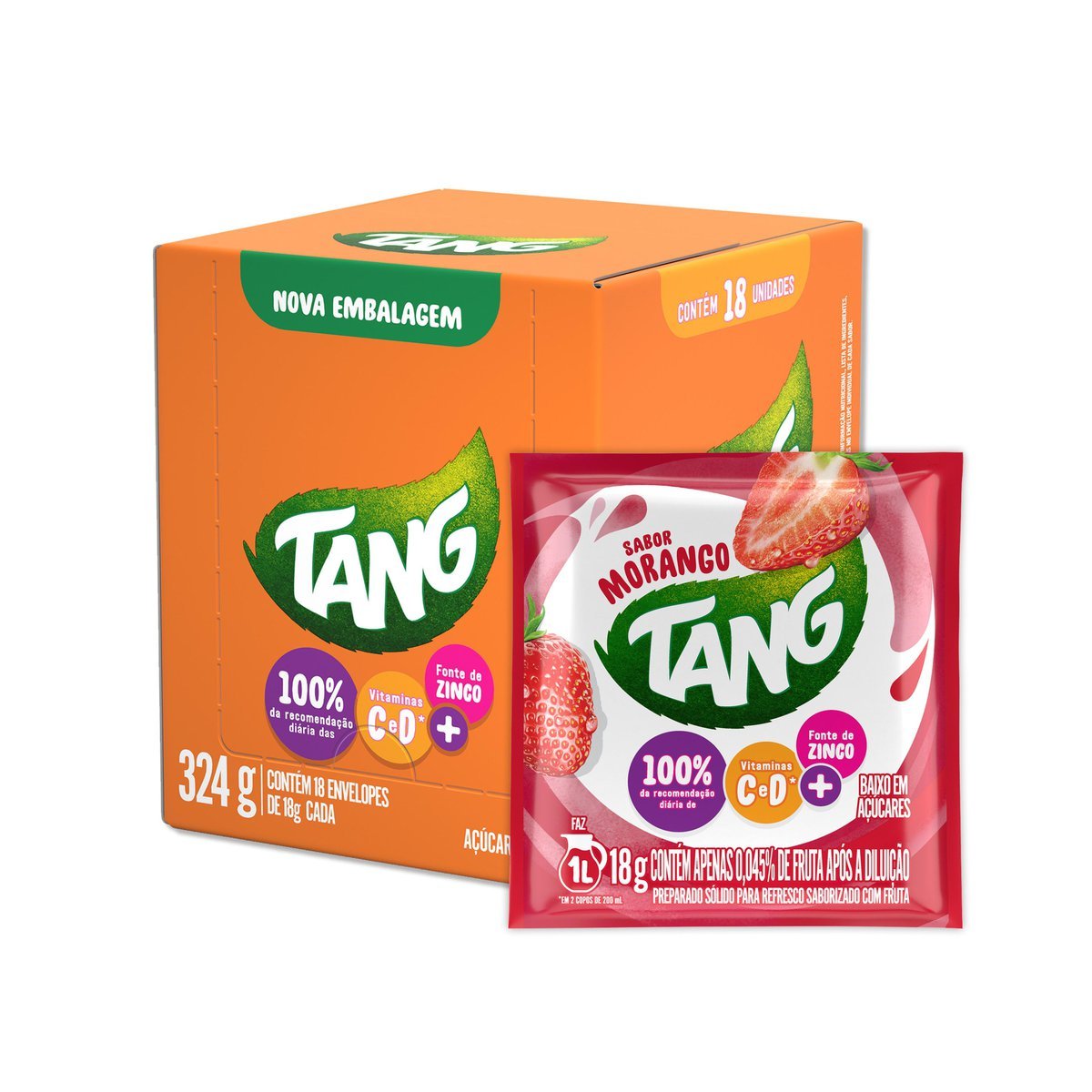 Refresco em p Tang Morango com 18 unidades de 18g - DISPLAY