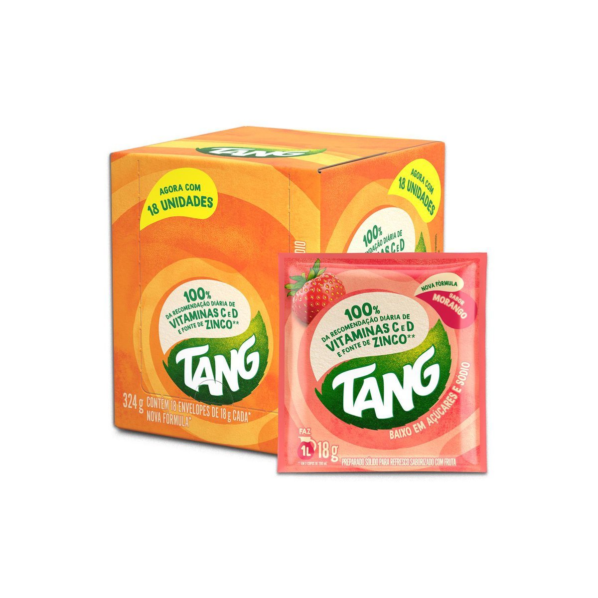 Refresco em p Tang Morango com 18 unidades de 18g - DISPLAY