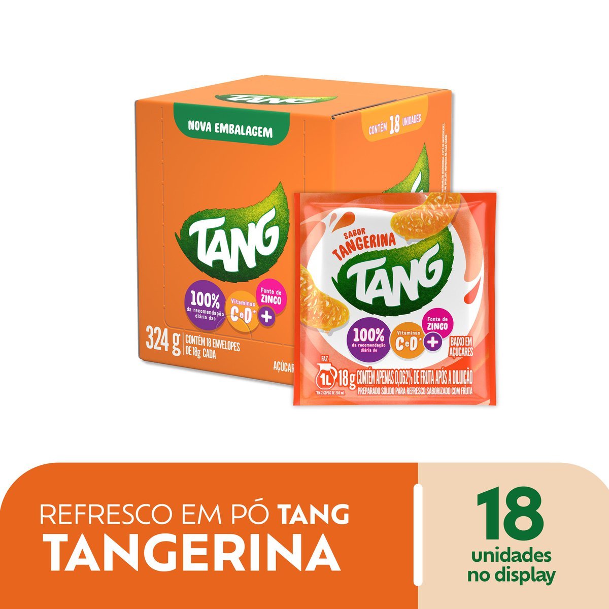 Refresco em p Tang Tangerina com 18 unidades de 18g - DISPLAY