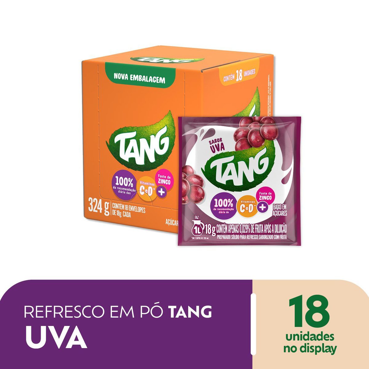 Refresco em p Tang uva com 18 unidades de 18g - DISPLAY