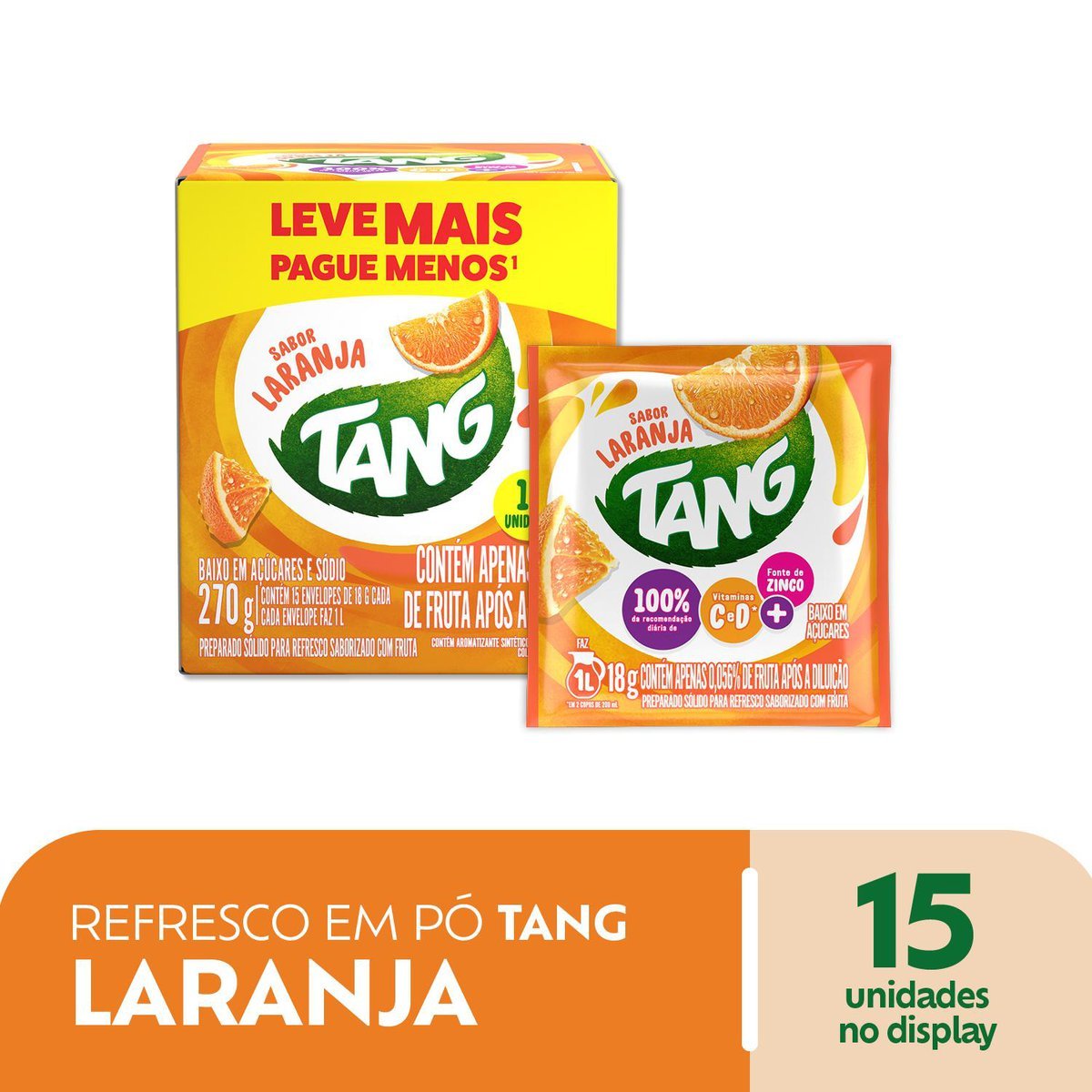 Refresco em p Tang laranja com 15 unidades de 18g - preo especial - DISPLAY