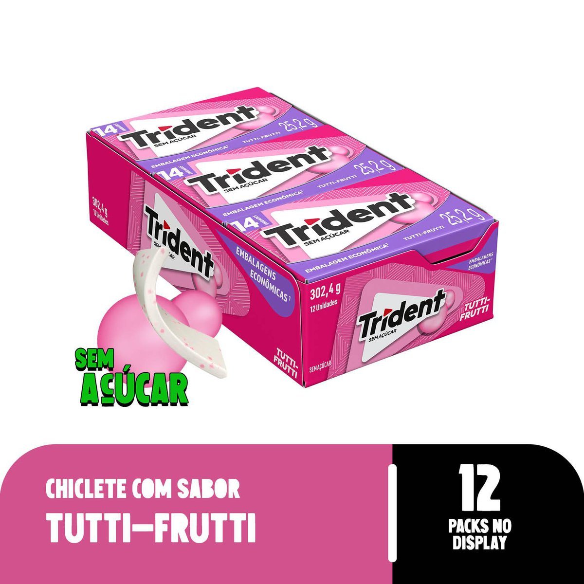 Chiclete Trident Tutti-frutti Sem Acar - Caixa com 12 unid. de 25,2g