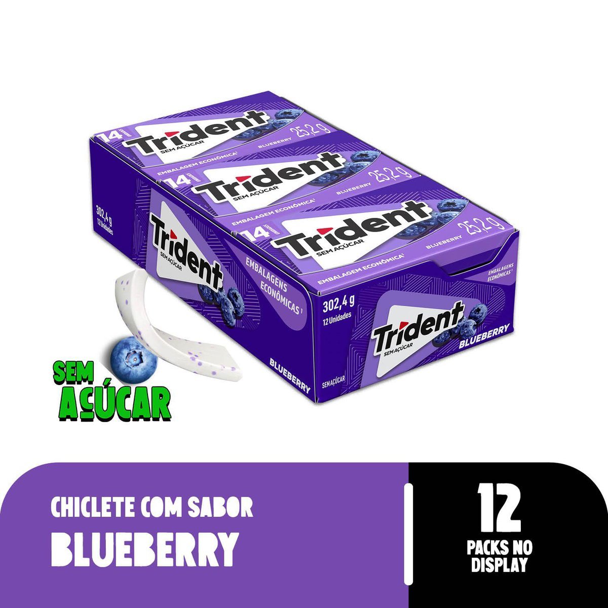 Chiclete Trident Blueberry Sem Acar - Caixa com 12 unid. de 25,2g