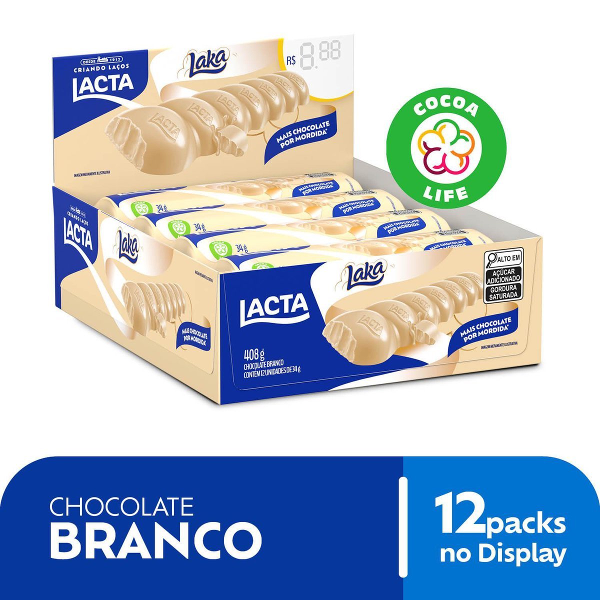 Chocolate Branco Lacta Laka display com 12 unidades de 34g