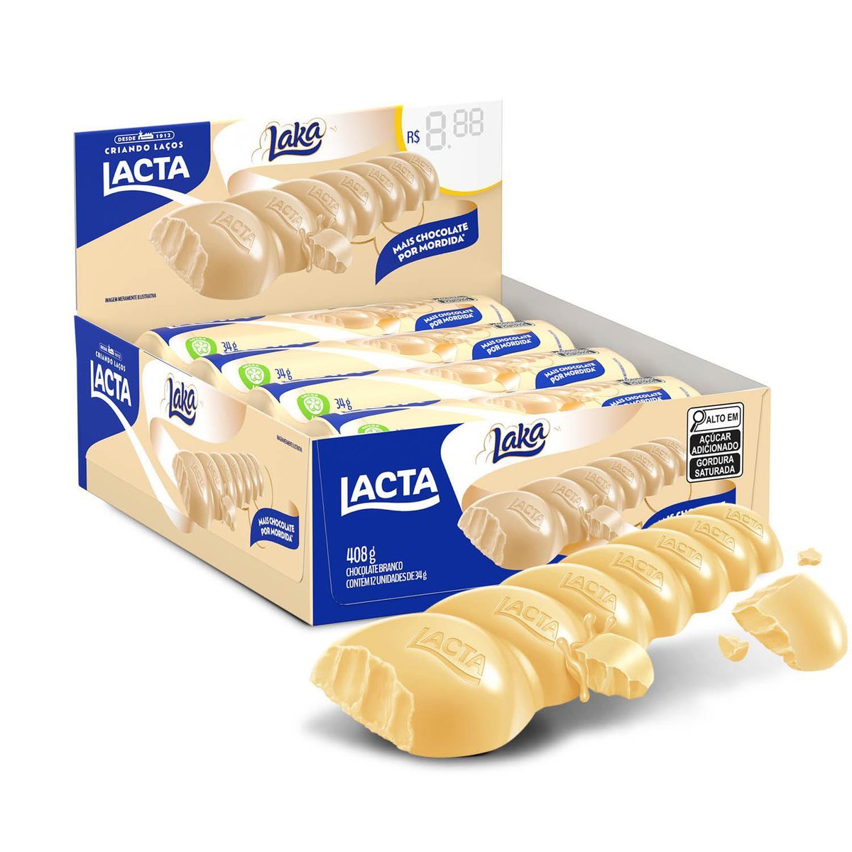 Chocolate Branco Lacta Laka display com 12 unidades de 34g