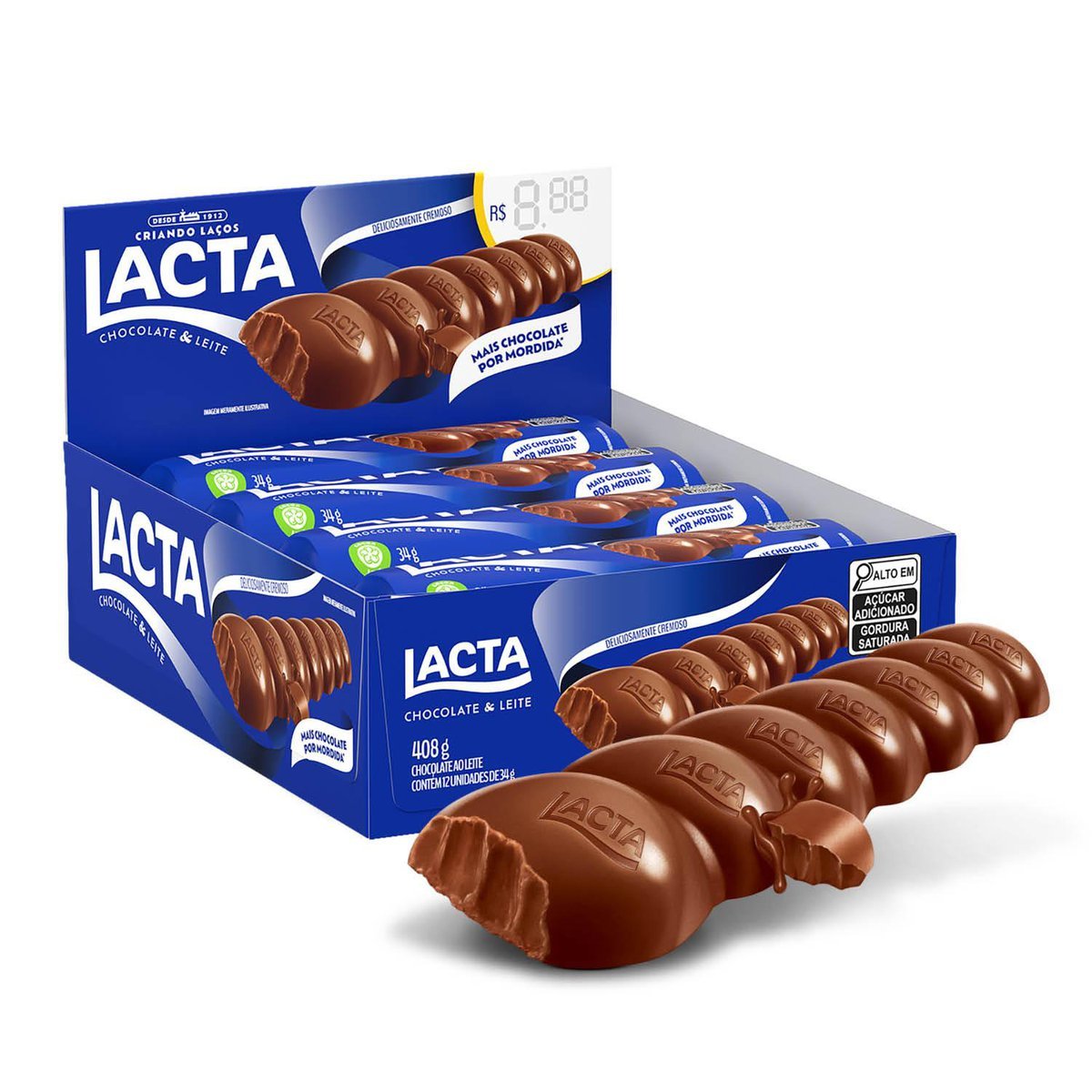 Chocolate Lacta ao leite display com 12 unidades de 34g