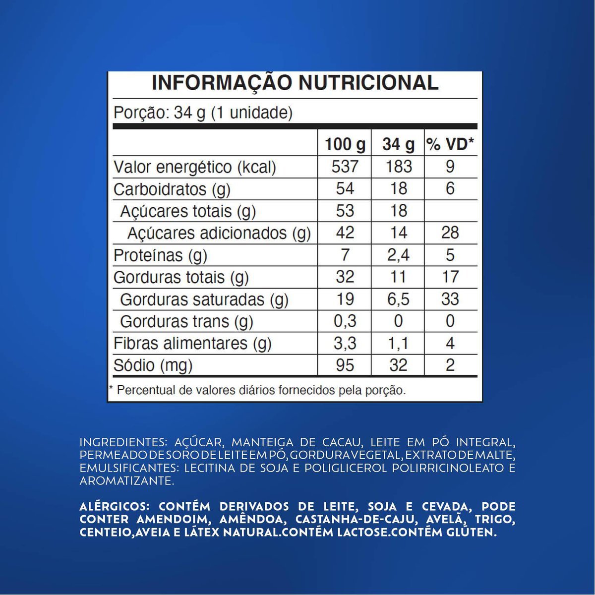 Chocolate Lacta ao leite display com 12 unidades de 34g