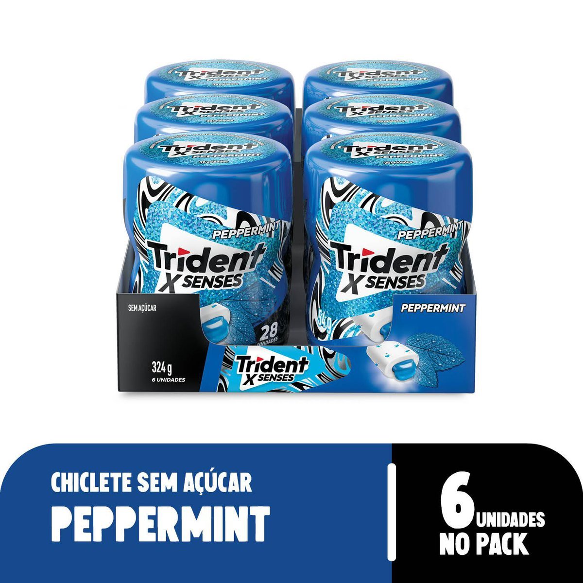 Chiclete Trident XSenses Peppermint Sem Acar Garrafa - Caixa com 6 unid. de 54g