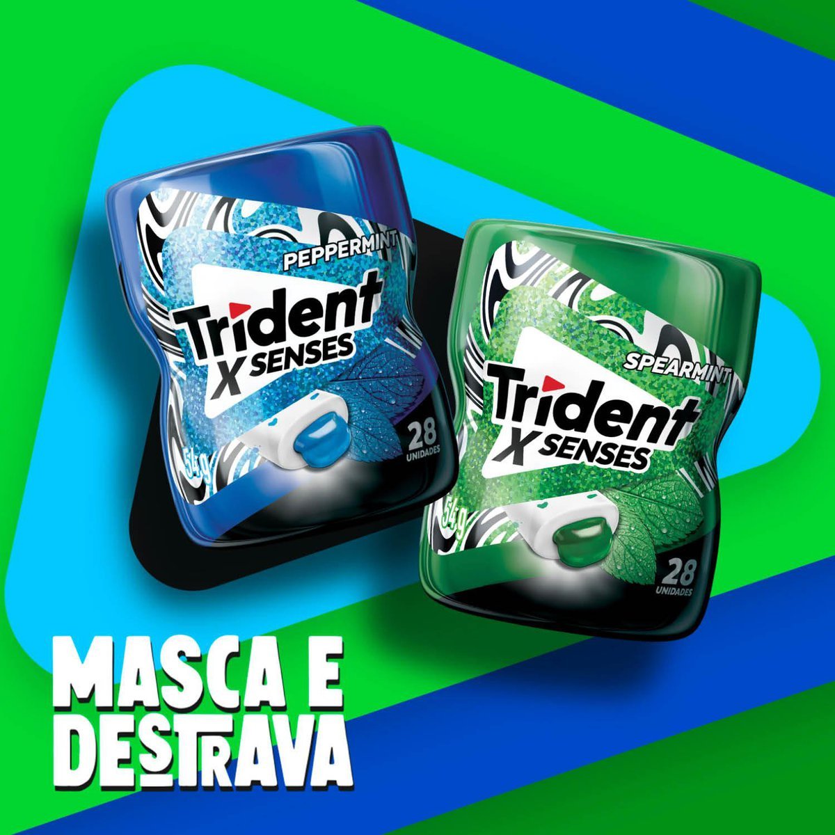 Chiclete Trident XSenses Peppermint Sem Acar Garrafa - Caixa com 6 unid. de 54g