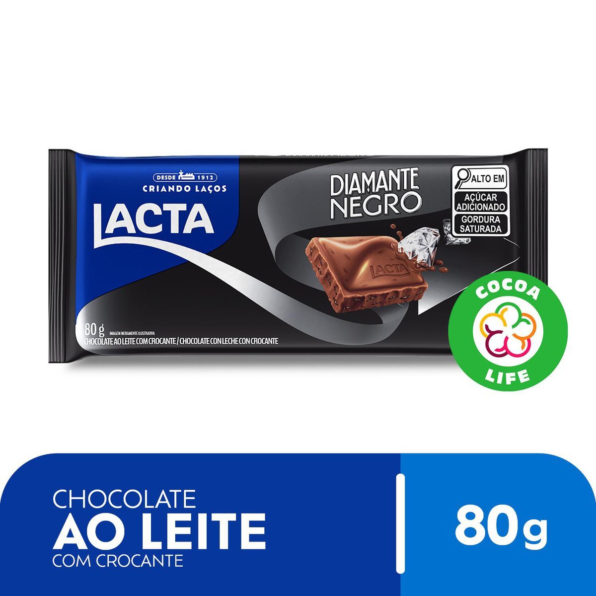 Chocolate Lacta ao leite Diamante Negro 80g