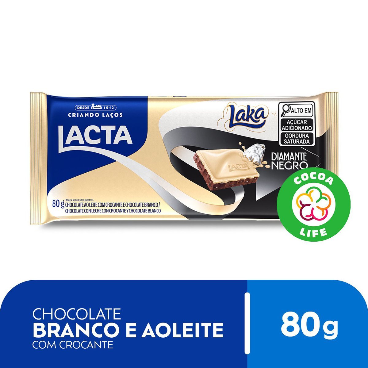 Chocolate branco e ao leite Diamante Negro Laka 80g - Mondelez