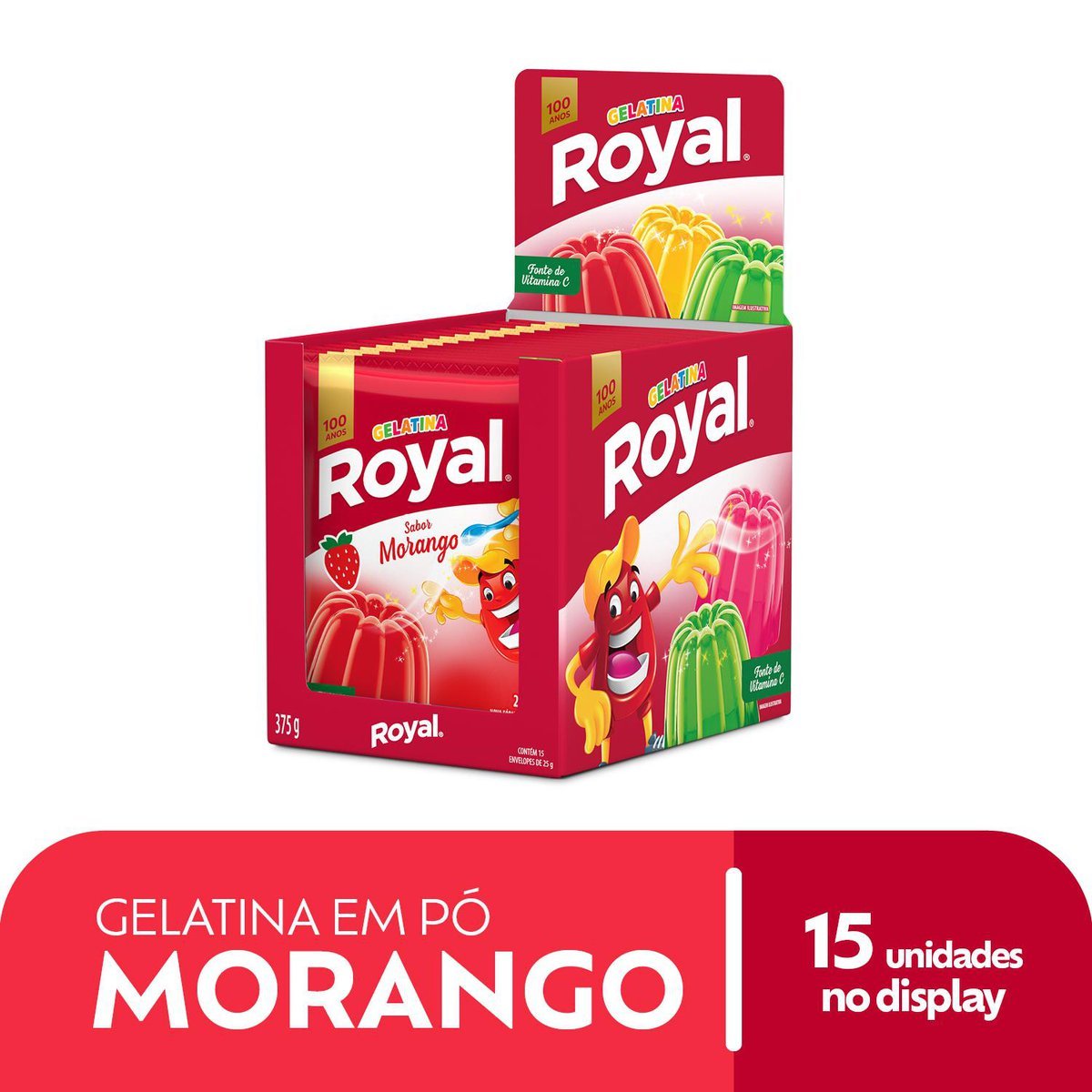 Gelatina em p Royal morango display com 15 unidades de 25g