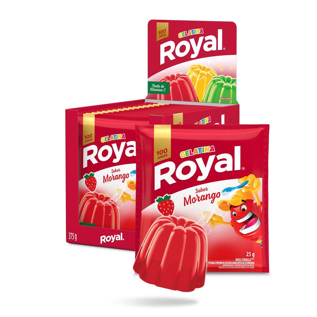 Gelatina em p Royal morango display com 15 unidades de 25g