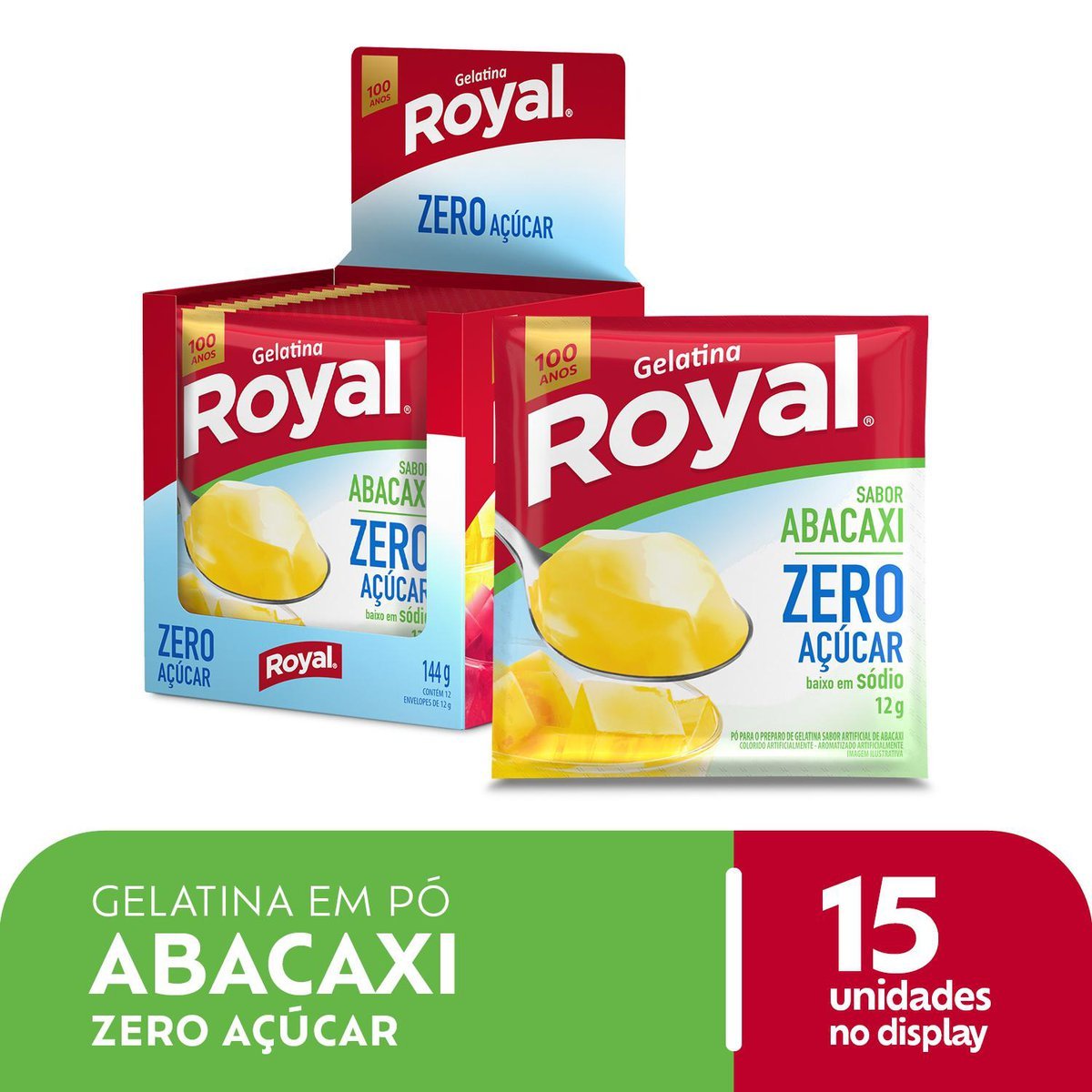 Gelatina Em P Royal Zero Acar Abacaxi Caixa Com 12 Unidades De 12g