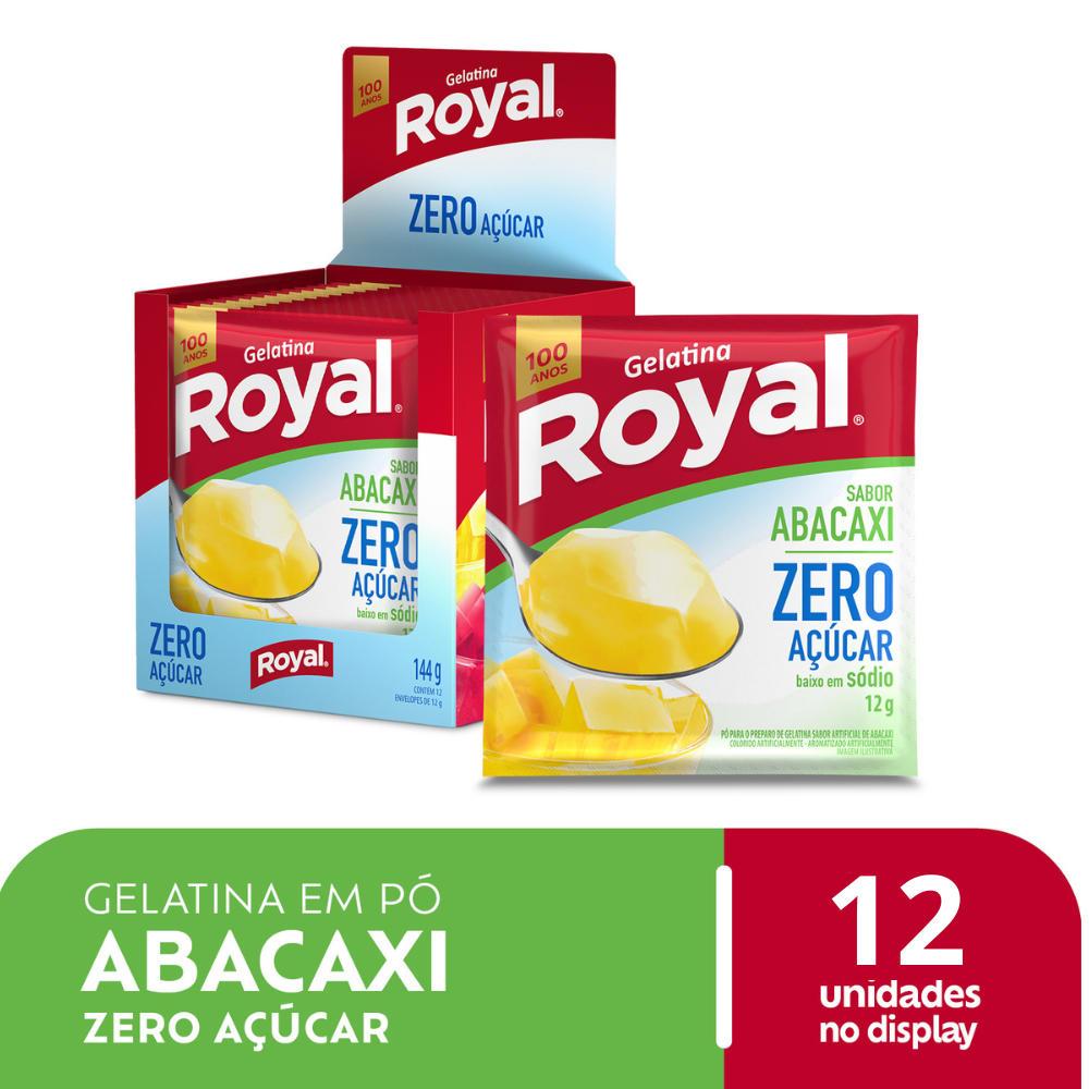 Gelatina Em P Royal Zero Acar Abacaxi Caixa Com 12 Unidades De 12g