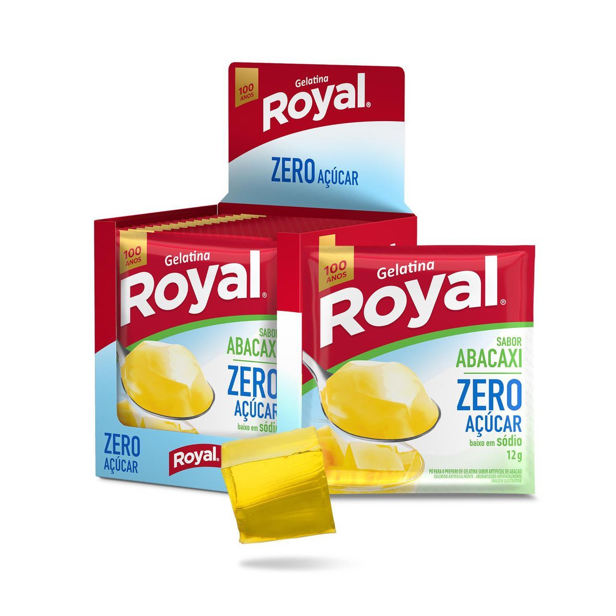 Gelatina Em P Royal Zero Acar Abacaxi Caixa Com 12 Unidades De 12g