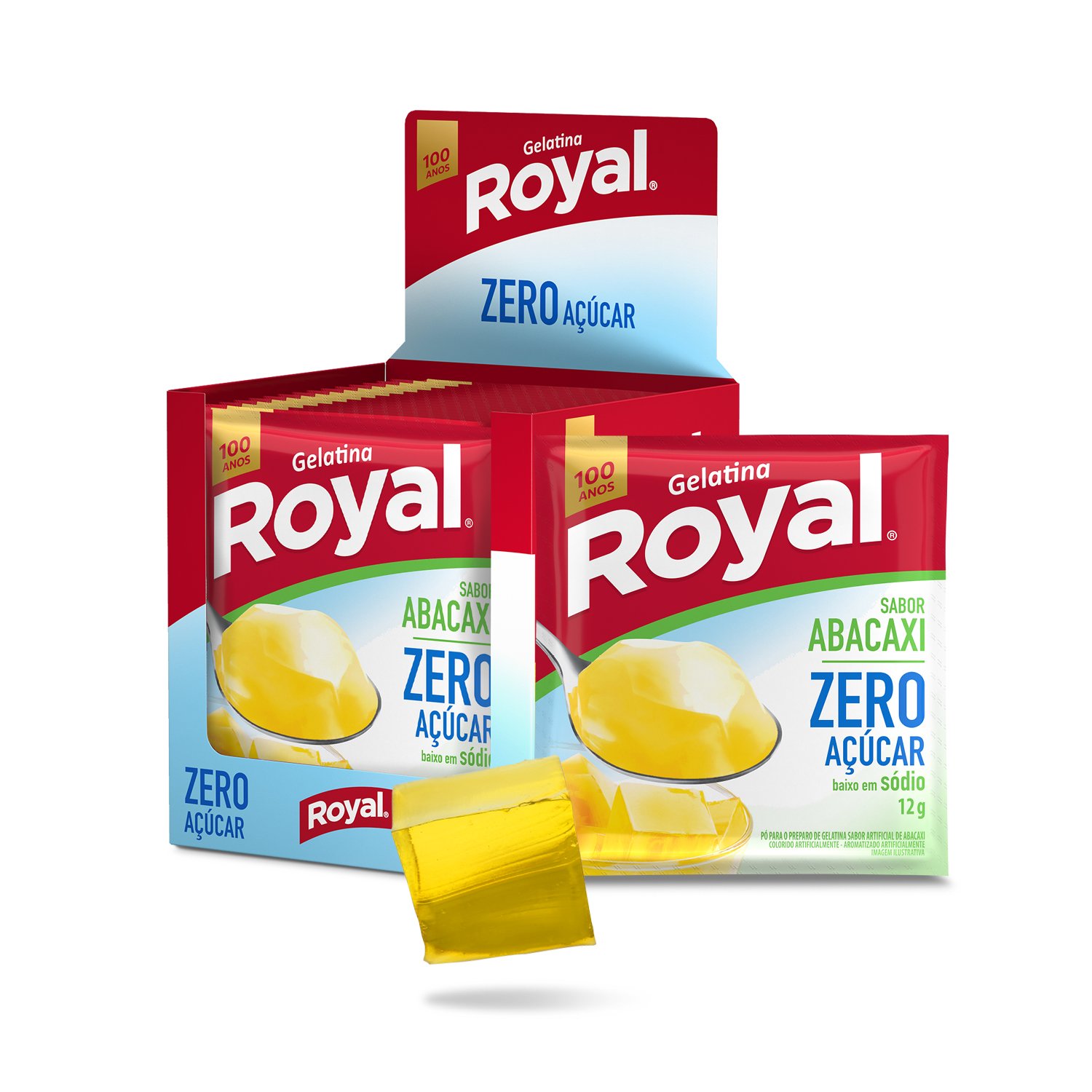 Gelatina Em P Royal Zero Acar Abacaxi Caixa Com 12 Unidades De 12g