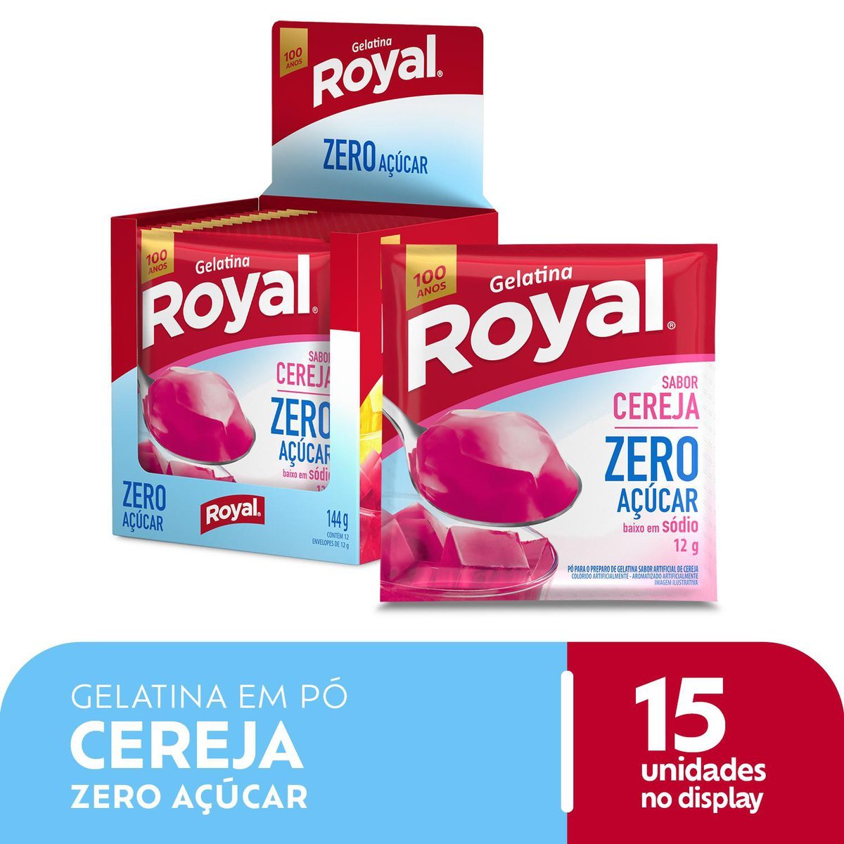 Gelatina Em P Royal Zero Acar Cereja Caixa Com 12 Unidades De 12g