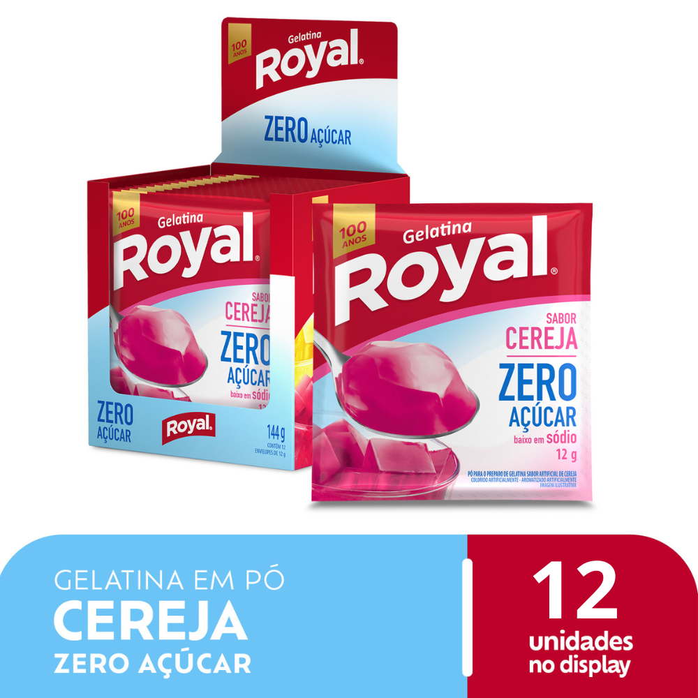 Gelatina Em P Royal Zero Acar Cereja Caixa Com 12 Unidades De 12g