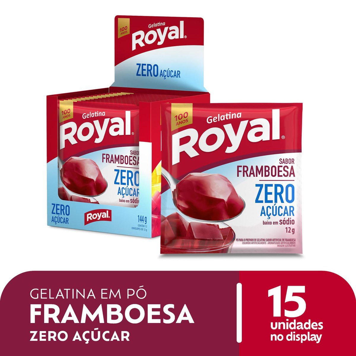 Gelatina Em P Royal Zero Acar Framboesa Caixa Com 12 Unidades De 12g