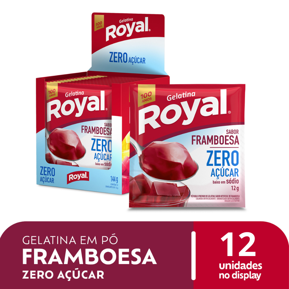 Gelatina Em P Royal Zero Acar Framboesa Caixa Com 12 Unidades De 12g